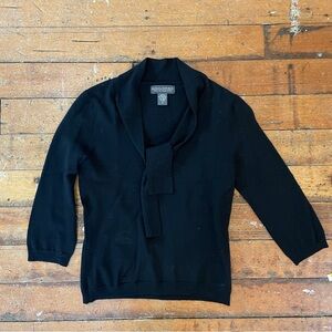 Vintage Banana Republic black merino wool tie bow collar sweater size XS